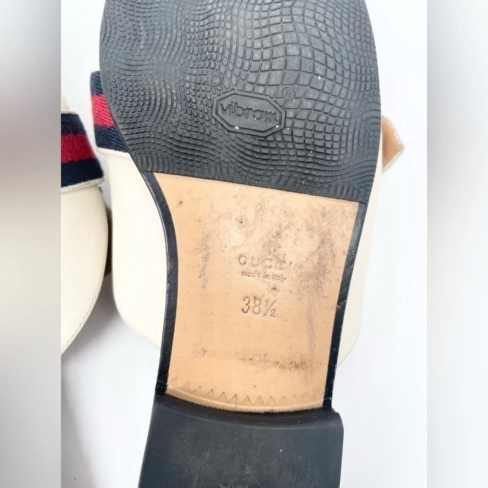 Gucci GG Logo Marmont Red Blue Web Canvas White Leather Mules Loafers EU 38.5 - Picture 10 of 15